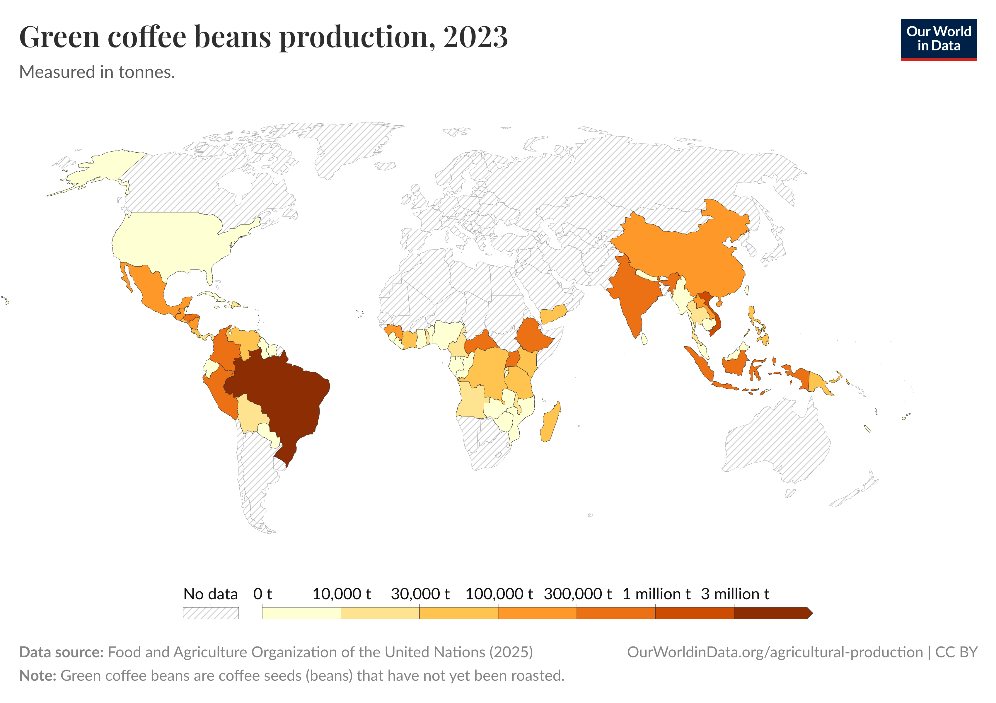 Global green coffee production map
